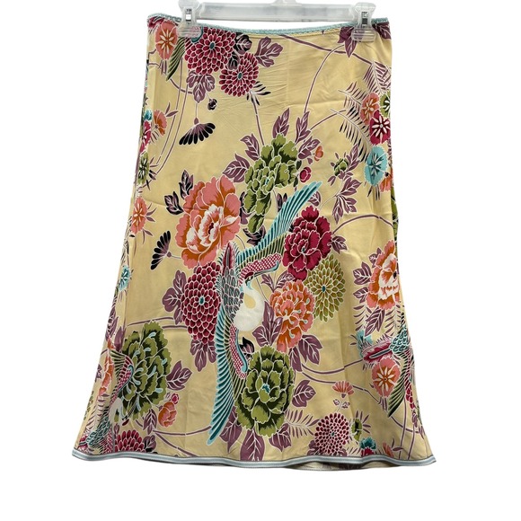 Y2K Wet Seal Women's Retro Floral Skirt Multicolor Bird Print A-Line Casual LG - Picture 1 of 6